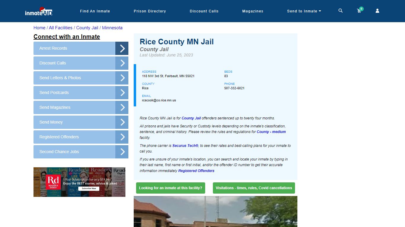 Rice County MN Jail - Inmate Locator - Fairbault, MN